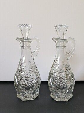 Vintage Anchor Hocking Prescut Star Of David Cruets Set 2 Oil & Vinegar Bottles